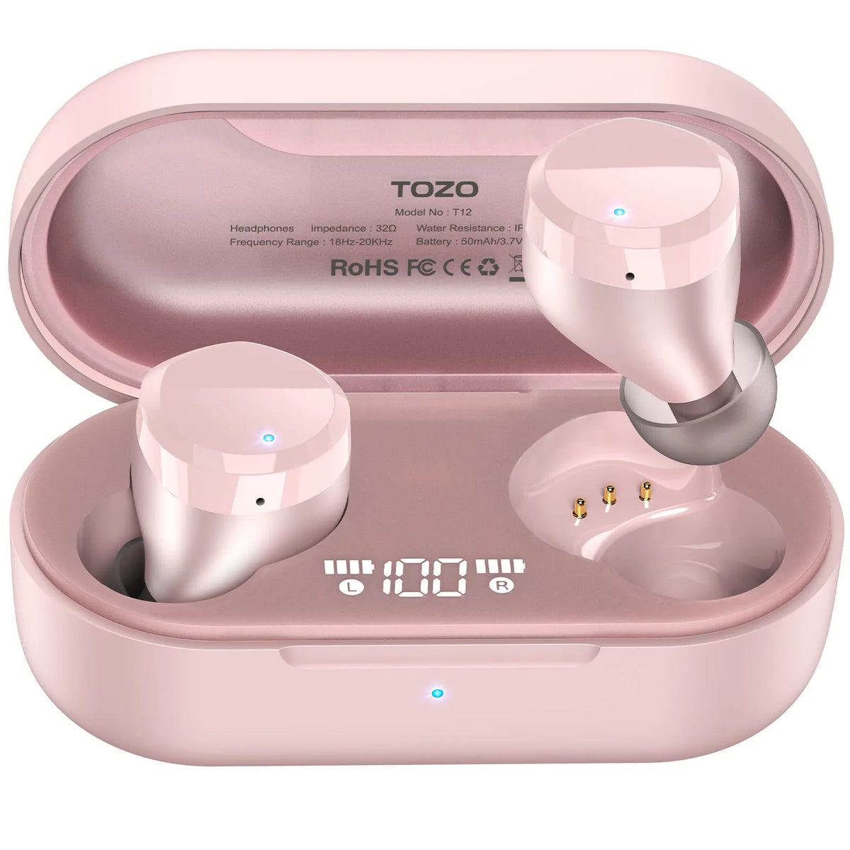 TOZO t12 wireless earbuds rose gold